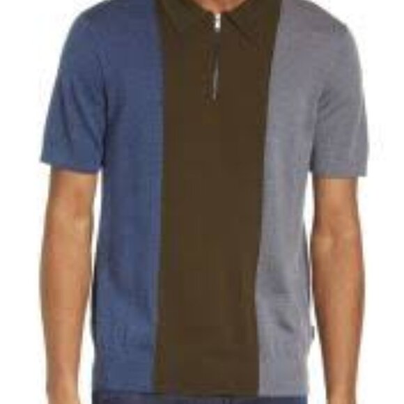 Ted Baker Swansea Stripe Color Block Zip 100% woolPolo Knitwear Sweater Size S